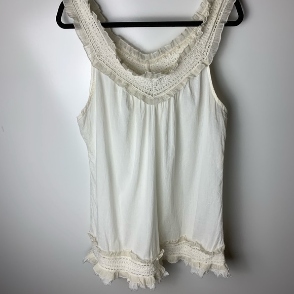 Boho cream tank top off white lace shirt plus size xxl 2X - Picture 2 of 5